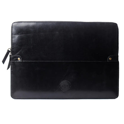 Black leather clutch bag on a white background