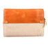 Two-tone orange and beige clutch bag on a white background