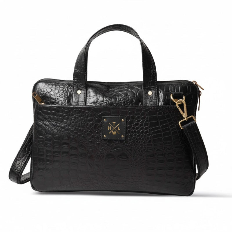 Black crocodiles with gold accents on a white background